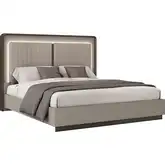 Velisse King Bed in Brown Metal Lacquer, Grey Lacquer & Grey Vegan Leather